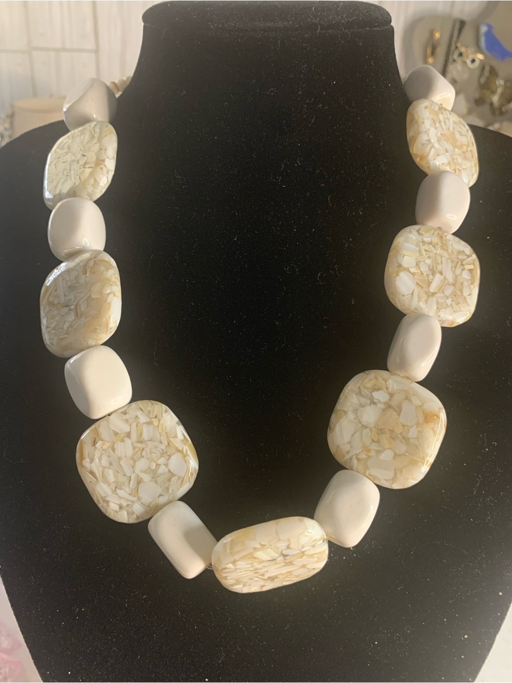 Neutral Cream Mosaic Bead Statement Necklace - Unbranded